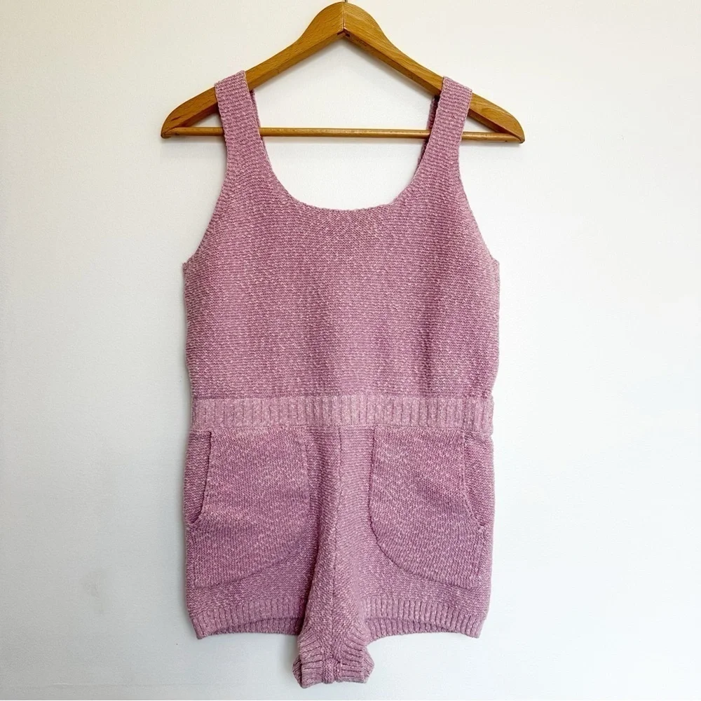 Free People Beach Declan Sweater Romper Crocus Pink Size Large Pockets Summer